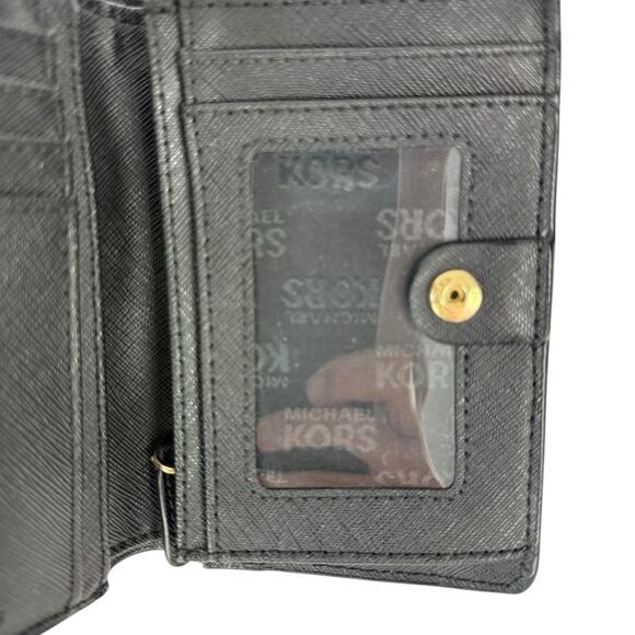 Michael Kors Black Pebbled Leather Slim Bifold Wallet Jet Set Gold Tone - Picture 5 of 16